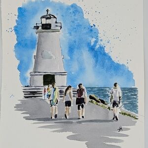 Coastal Lighthouse Art Print with Black Frame